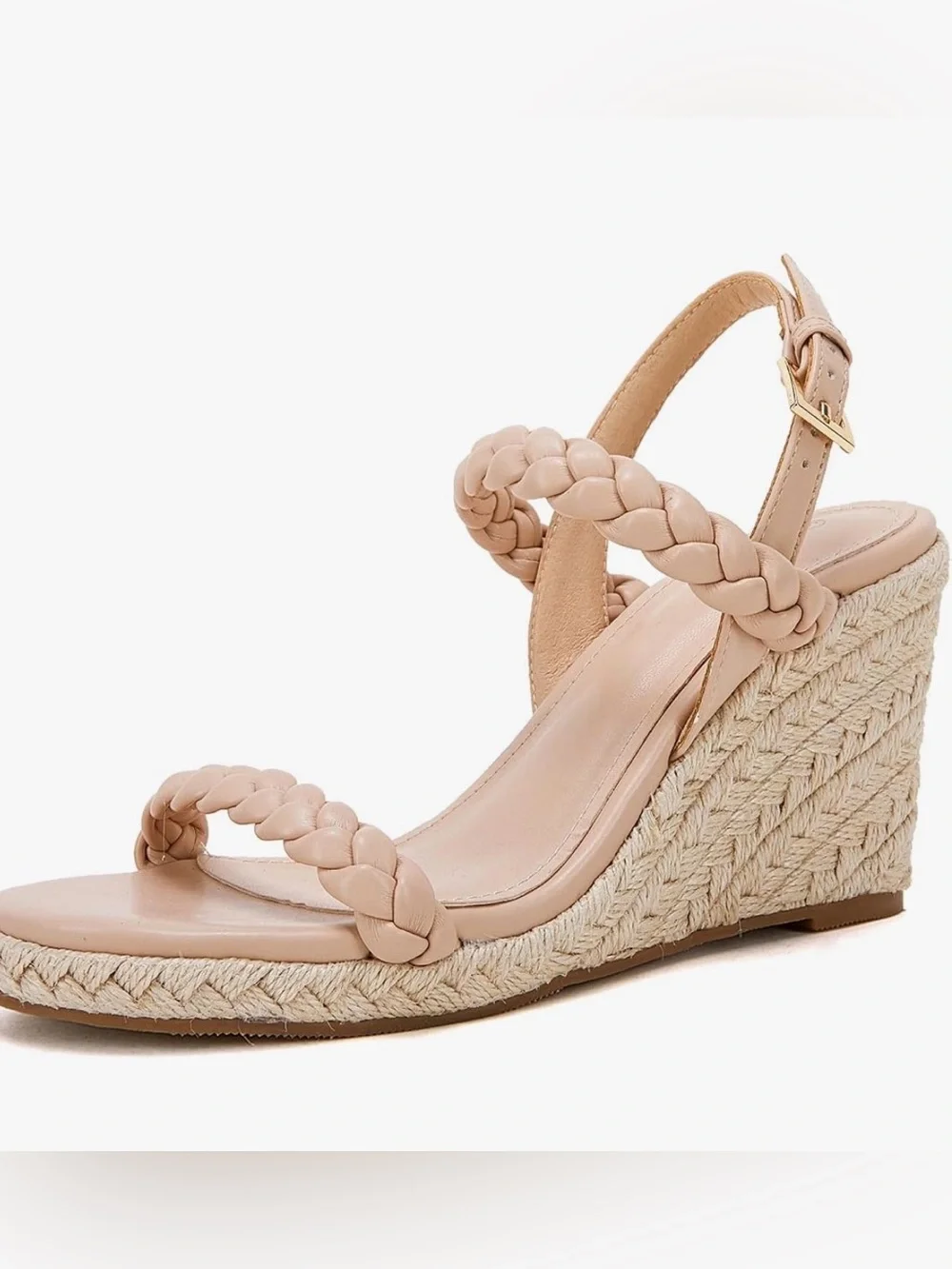 Braided Strap Espadrille Wedge Sandals in Nude